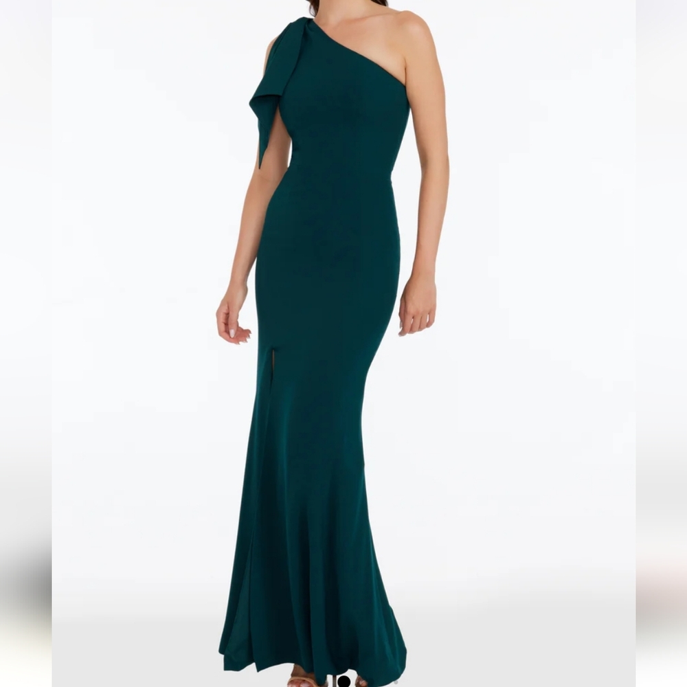 Dress The Population Georgina One Shoulder Gown Pine Green - Picture 5 of 14